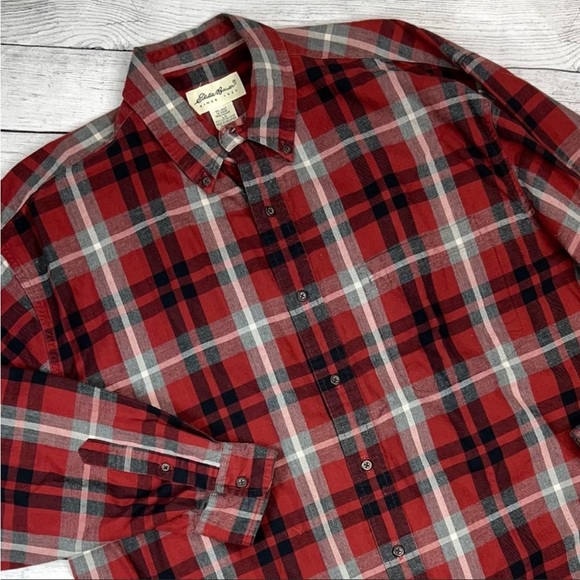 Eddie Bauer Men's Red Black 100% Cotton Oversized Flannel Shirt  / Shacket Large - Picture 2 of 7